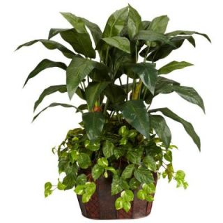 Nearly Natural Green 4 ft. Double Bird of Paradise with Vase and Pothos Silk Plant 6636