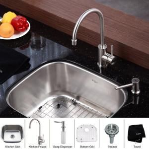 KRAUS All in One Undermount 20 3/4x17 3/4x9 0 Hole Single Bowl Kitchen Sink with Kitchen Faucet in Stainless Steel KBU11 KPF2160 SD20