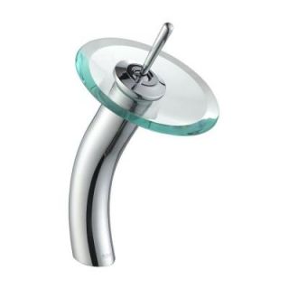 KRAUS Single Hole 1 Handle Low Arc Vessel Glass Waterfall Faucet in Chrome with Glass Disk in Clear KGW 1700CH CL