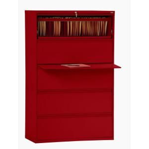 Sandusky 800 Series 42 in. W 5 Drawer Full Pull Lateral File Cabinet in Red LF8F425 01
