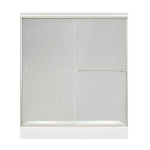 MAAX Filgree 57 in. to 59 1/2 in. W Shower Door in Satin Nickel with 6MM Clear Glass 244P C59TA