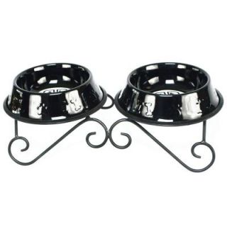 Platinum Pets 4 Cup Wrought Iron Scroll Double Feeder with Embossed Non Tip Bowl in Black DDS32BLK