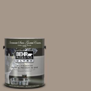 BEHR Premium Plus Ultra 1 gal. #UL140 7 Studio Taupe Interior Semi Gloss Enamel Paint 375401