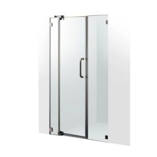 Vigo 42 in. x 48 in. Adjustable Frameless Pivot Shower Door in Brushed Nickel with Clear Glass VG6042BNCL48