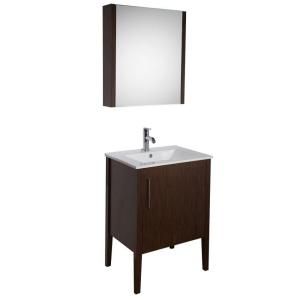 Vigo Maxine 24 in. Single Bathroom Vanity in Wenge with Porcelain Vanity Top in White and Matching Mirror VG09040118K