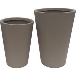 Pride Garden Products Origins Collection Stoney 20 in. and 16 in. Fiberclay Chocolate Tall Round Planter Set 68620