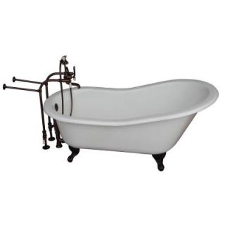Barclay Products 5 ft. Cast Iron Slipper Bathtub Kit in White with Oil Rubbed Bronze Accessories TKCTSN60 ORB1