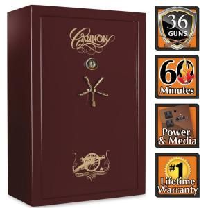 Cannon 36 Gun 60 in. H x 40 in. W x 24 in. D Hammertone Burgundy Electric Lock Deluxe Fire Safe with Brass Finish CA33 H5FDB 13