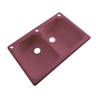 Thermocast Hartford Drop in Acrylic 33x22x9 in. 3 Hole Double Bowl Kitchen Sink in Raspberry Puree 44365