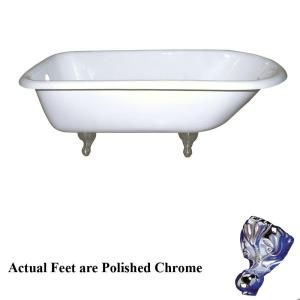 Pegasus 4.5 ft. Cast Iron Polished Chrome Ball and Claw Feet Roll Top Tub with No Faucet Holes in White CTRN54 WH CP