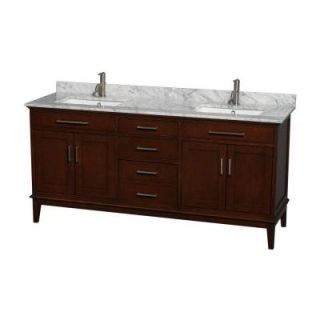 Wyndham Collection Hatton 72 in. Double Vanity in Dark Chestnut with Marble Vanity Top in Carrara White and Square Sinks WCV161672DCDCMUNSMXX