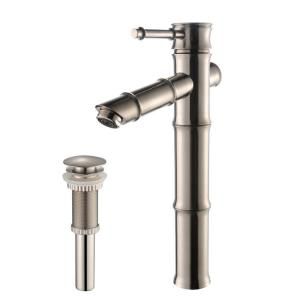 KRAUS Bamboo Single Hole 1 Handle Low Arc Bathroom Faucet with Matching Pop Up Drain in Satin Nickel DISCONTINUED KBF 1300 PU 10SN