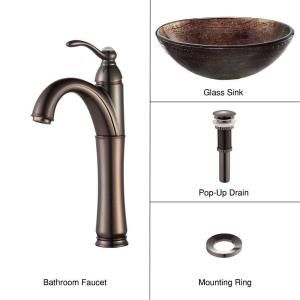 KRAUS Vessel Sink in Copper Illusion with Riviera Faucet in Oil Rubbed Bronze C GV 580 12mm 1005ORB