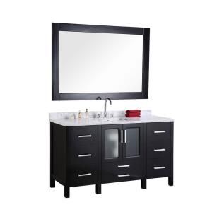 Design Element Stanton 60 in. W x 22 in. D x 34 in. H Vanity in Espresso with Marble Vanity Top and Mirror in Crema Marfil B60 DS