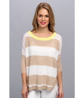 Central Park West Stripe Linen Top Womens Sweater (Beige)