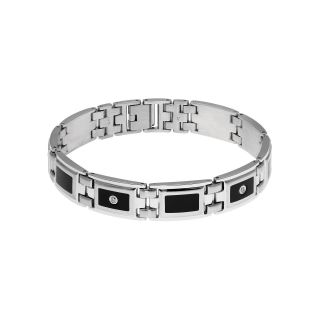 Mens 1/8 CT. T.W. Diamond Stainless Steel & Resin Link Bracelet, White