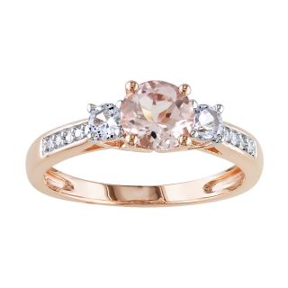 10K Rose Gold Morganite 3 Stone Ring, Womens