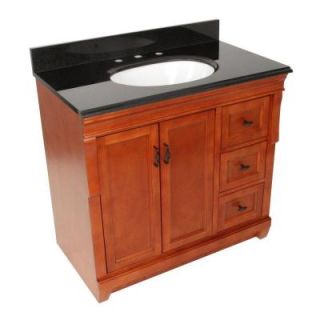 Foremost Naples 37 in. W x 22 in. D Vanity with Right Drawers in Warm Cinnamon with Granite Vanity Top in Black NACABKR3722