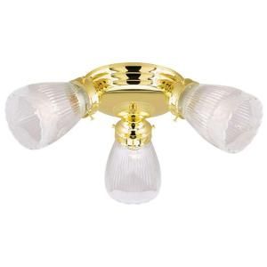 Westinghouse 3 Light Ceiling Fixture Polished Brass Interior Flush Mount with Clear Floral Ribbed Glass Shades 6732500