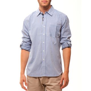191 Unlimited Mens Blue Striped Woven Shirt