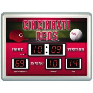 Cincinnati Reds 14 in. x 19 in. Scoreboard Clock with Temperature DISCONTINUED 0127714