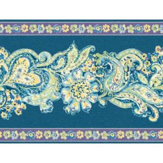 The Wallpaper Company 20.5 in. x 15 ft. Blue and Purple Paisley and Petals Border WC1285072