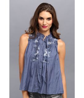 Free People Lace Inset Blouse Womens Blouse (Blue)