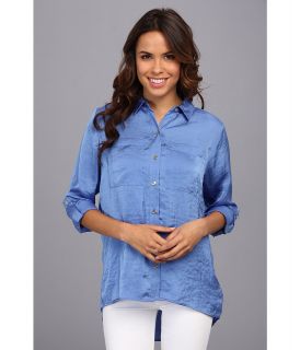 MICHAEL Michael Kors High Low Button Down Shirt Womens Long Sleeve Button Up (Blue)