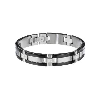 Mens CT. T.W. Diamond Stainless Steel & Black IP Link Bracelet, White