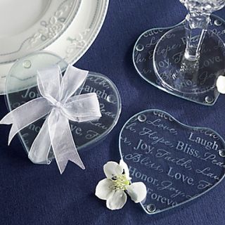 Good Wishes Heart Glass Coasters, Set of 2