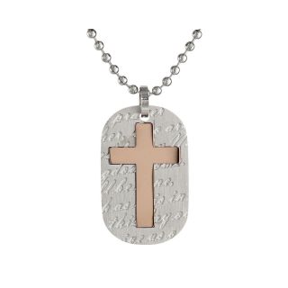 Mens Stainless Steel & Gold IP Cross Dog Tag Pendant, Two Tone