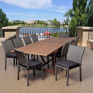 ia Valerie 11 pc Wood   Wicker Double Extendable Dining Set Grey Size 11 Piece Sets