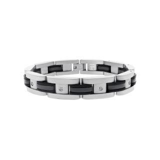 Mens 1/10 CT. T.W. Diamond Stainless Steel & Black Rubber Bracelet, White