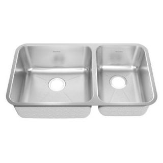 American Standard Prevoir Undermount Brushed Stainless Steel 32.875x18.75x9 in. 0 Hole Double Bowl Kitchen Sink 14CR.331900.073