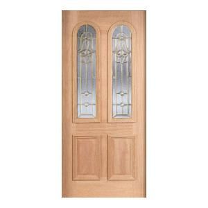 Main Door Mahogany Type Unfinished Beveled Brass Twin Arch Glass Solid Wood Entry Door Slab SH 552 UNF B