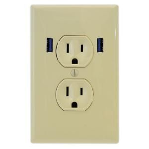 U Socket 15 Amp Standard Duplex Wall Outlet with 2 Built in USB Charging Ports   Ivory ace 8159