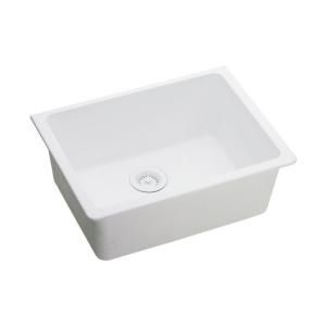 Elkay Gourmet Undermount Composite 18.5x25x18.5 0 Hole Single Bowl Kitchen Sink in White ELGU2522WH0
