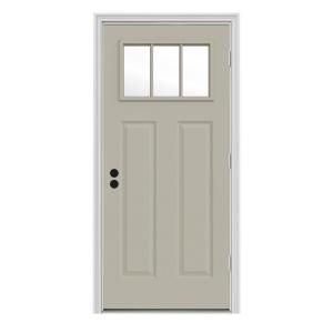 JELD WEN Craftsman 3 Lite Painted Steel Entry Door with Brickmold THDJW182400021