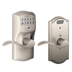 Schlage Camelot Satin Nickel Keypad Entry with Accent Interior Built In Alarm FE576 CAM 619 ACC CAM