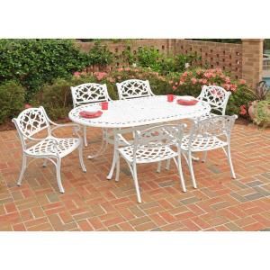 Home Styles Biscayne White 7 Piece Patio Dining Set with Green Apple Cushions 5552 338C