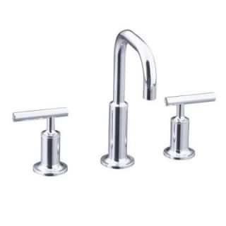 KOHLER Purist 8 in. Widespread 2 Handle Low Arc Bathroom Faucet in Polished Chrome with Low Gooseneck Spout K 14406 4 CP