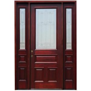 Pacific Entries Traditional 3/4 Lite Stained Mahogany Wood Entry Door with 12 in. Sidelites M62DBR 8412