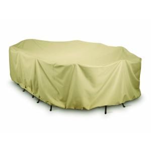 Two Dogs Designs 144 in. Khaki Oval/Rectangular Patio Table Set Cover 2D PF144845