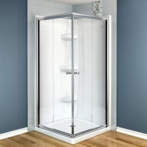 MAAX Centric 36 in. x 36 in. x 73 in. Corner Square Shower Kit in Chrome with Clear Glass, Walls and Base in White 105962 000 001 101