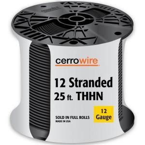 Cerrowire 25 ft. 12 Gauge Stranded THHN Single Conductor Electrical Wire   Black 112 3601A