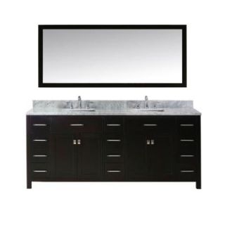 Virtu USA Caroline Parkway 78 in. Double Vanity in Espresso with Marble Top in Italian Carrera White and Mirror MD 2178 WMSQ ES