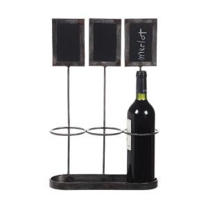 Home Decorators Collection 17.25 in. H Distressed Grey Metal Wine Bottle Holder with Chalkboard 1638200270
