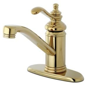 Kingston Brass 4 in. Centerset 1 Handle High Arc Bathroom Faucet in Polished Brass HKS3402TL