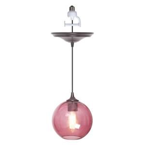 Worth Home Products 1 Light Brushed Bronze Instant Pendant Light Conversion Kit with Plumb Glass Globe Shade PBN 3528 1000