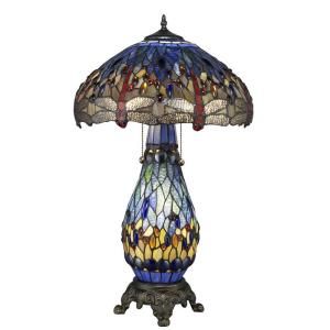 Serena Ditalia 25 in. Tiffany Dragonfly Bronze Table Lamp with Lit Base T18275TGRA